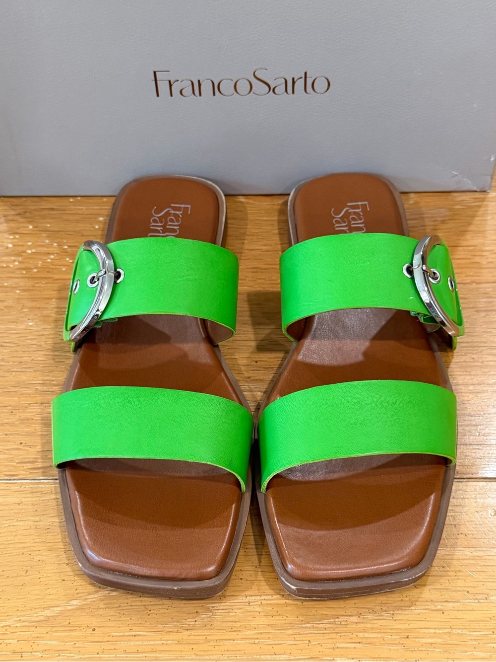 Franco Sarto Merris Double-Strap Slide Sandals in Bright Green